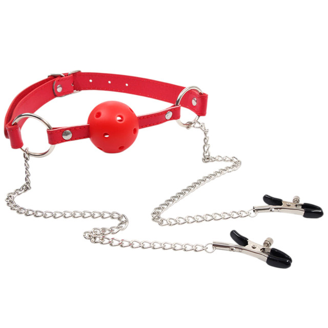 Кляп кулька із затискачами для сосків BDSM секс Бдсм атрибути Червоного кольору